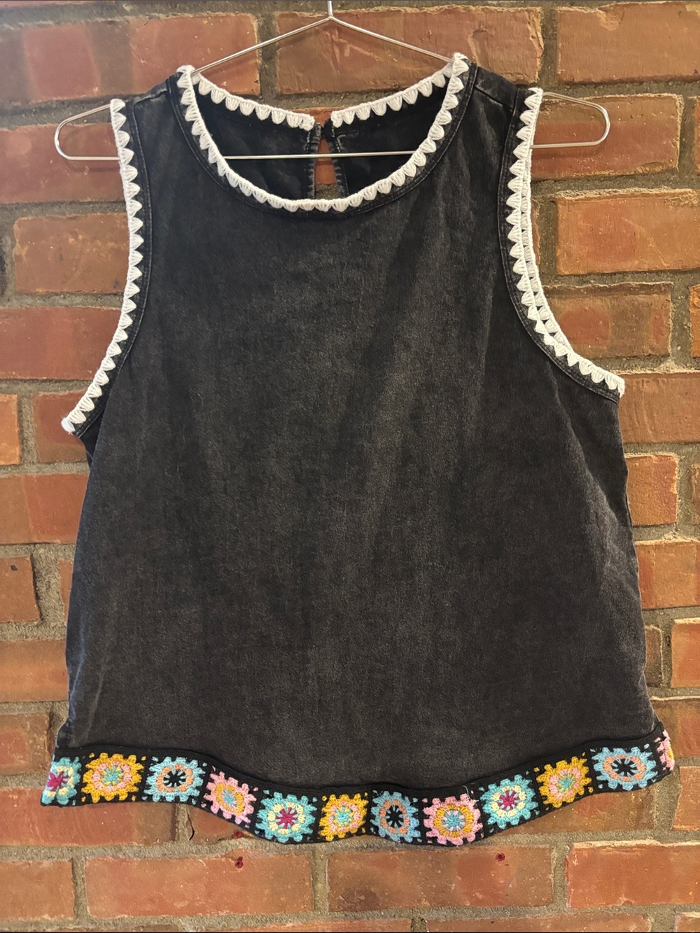 Black Sleeveless Top with Crochet Trim